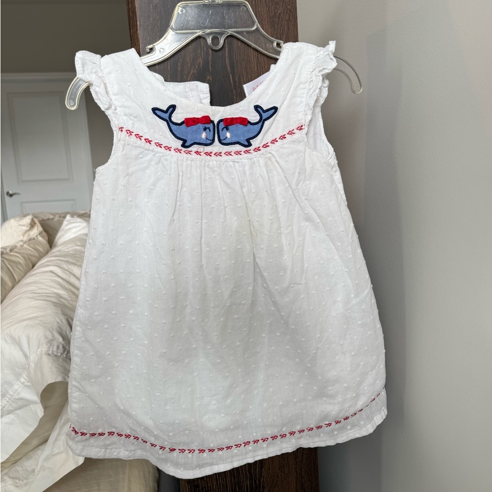 Nursery Rhyme White 100% Cotton Dress with Whale Design and embroidery size 24mo